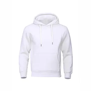 Plain white oversized hooded sweatshirt with front pocket and adjustable drawstring