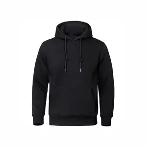 Men Casual Hoodie Solid Color Pullover Sweatshirt With Kangaroo Pocket Drawstring Cotton Blend Unisex Long Sleeve Hooded Top
