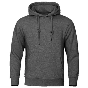 Casual dark grey heathered hooded pullover hoodie with kangaroo pocket
