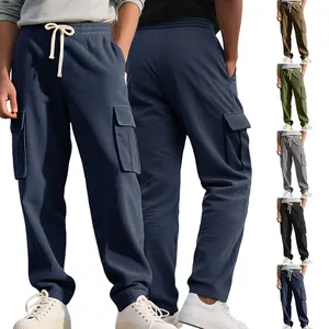Men's retro corduroy cargo pants loose straight leg casual trousers in multiple colors