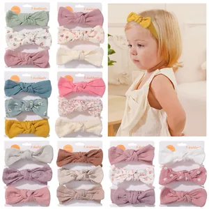 Baby Girls Bow Headbands Set Floral Solid Pattern Elastic Nylon Hair Bands Cute Toddler Infant Hair Accessories Headwear