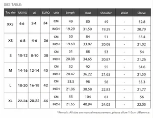 Detailed size chart for women's solid color button knit sweater in CM and INCH