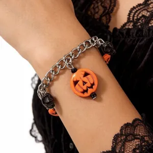 Halloween Charm Anklet Alloy Enamel Pumpkin Ghost Skull Eyeball Pendants Gothic Festive Party Jewelry For Women