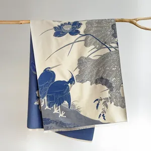 Châle vintage style ethnique motif oiseau bleu en imitation cachemire épais pour l'hiver