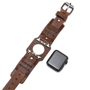Correa de reloj vintage de cuero genuino marrón compatible con Apple Watch serie