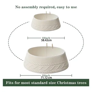 Detail view showing 23-inch and 28-inch knitted Christmas tree collars with dimensions.