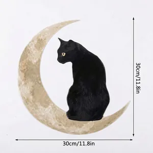 Metal black cat sitting on crescent moon wall decor sign with 11.8 inch dimensions