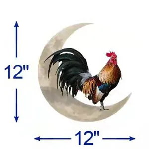 12x12 inch metal rooster and crescent moon garden decoration sign for outdoor