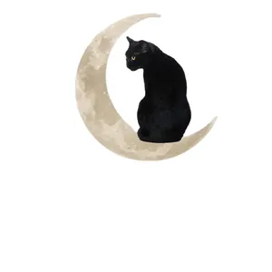 Outdoor decorative metal garden sign featuring a black cat sitting on a crescent moon