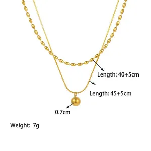Double layer 18K gold plated titanium steel necklace with sphere pendant and measurements