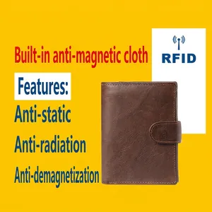 Portafoglio vintage in pelle marrone con protezione RFID e chiusura a scatto sicura