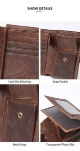 Dettagli dell'interno del portafoglio in pelle vintage con fessure per carte.
