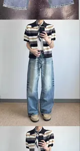 Retro blue wide-leg jeans for men featuring a vintage wash and comfortable loose fit