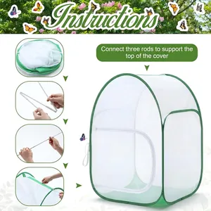 Detailed step-by-step assembly instructions for the foldable mesh butterfly cage