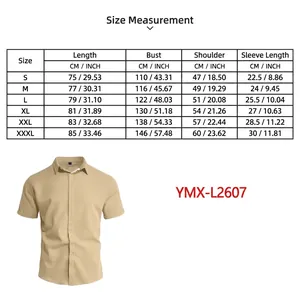 Detailed size guide and measurement chart for men's casual short-sleeve button-down shirt.
