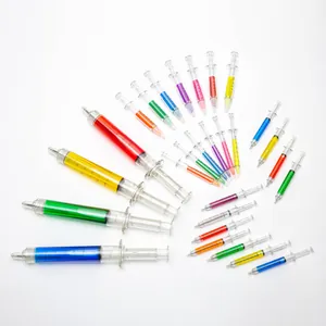Colorful creative syringe-shaped ballpoint pens in various sizes for school stationery