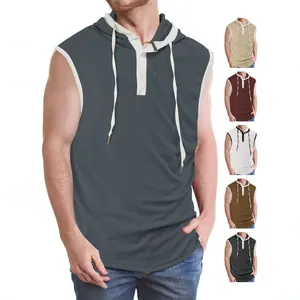 Débardeur Homme À Capuche Sans Manches Muscle Fitness Gym Mesh Respirant Henley Polo Shirt Séchage Rapide Passepoil Contrasté