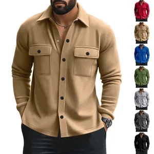 Men Shacket Jacket Brushed Soft Long Sleeve Button Down Lapel Slim Fit Chest Pockets Casual Outerwear Autumn Winter