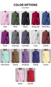 Professional high-elastic seamless yoga jacket set shown in 17 solid color options