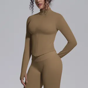 Women's slim fit seamless sports jacket with stand collar and front zipper detail