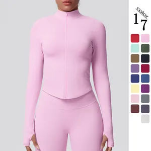 Women's Seamless High Stretch Yoga Jacket Slim Fit Long Sleeve Sports Top With Thumbholes Stand Collar Breathable Activewear