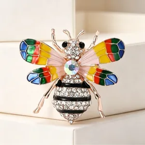 Broche abeille en émail coloré avec strass brillants pour accessoires de mode femme