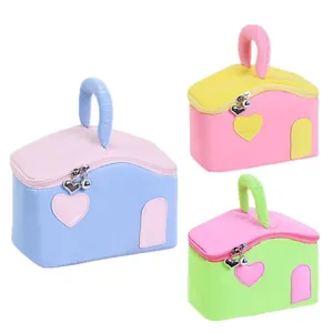Sac à cosmétiques mignon en forme de maison, grande capacité, divers coloris pastels