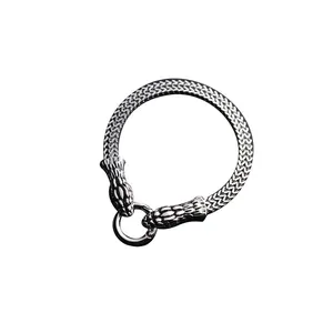 High-quality retro punk stainless steel snake head bracelet for men in silver finish