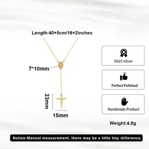 Elegant 925 silver gold cross Y-necklace with dimension markings and weight details