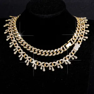 Hip Hop Luxury Iced Out Cuban Link Necklace Bracelet Zinc Alloy Rhinestone Punk Style Men Women Jewelry Accessory