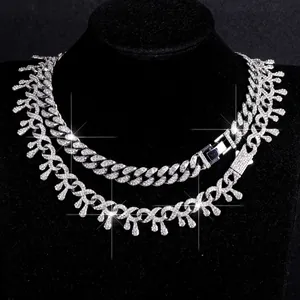 Iced out hip hop thorn and water drop necklace set with sparkling white rhinestones