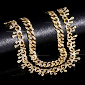 Hip hop iced out thorn water drop Cuban chain necklace with gold finish rhinestones