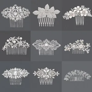Vintage bridal hair comb set with sparkling rhinestones and pearls for wedding hairstyles.