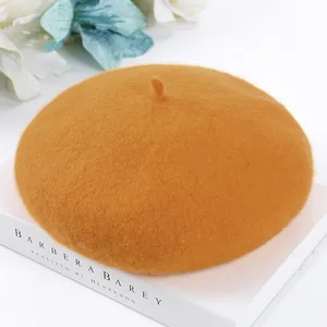 Vintage orange wool beret for women featuring soft textured material