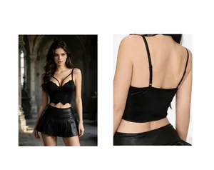 Vue détaillée avant et arrière du débardeur corset en velours noir de style gothique