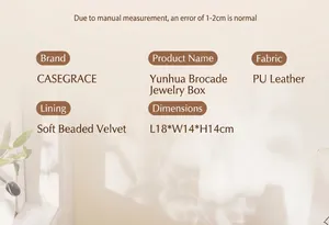 Detailed specifications showing material and size parameters for the jewelry box.