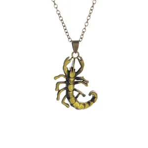 Retro bronze alloy scorpion pendant necklace for men with vintage metal curb chain