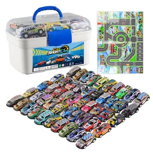 Set van 50 metalen speelgoedauto's met handige opbergdoos en speelmat voor kinderen cadeau
