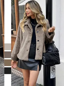 Women Faux Fur Coat Winter Warm Loose Long Sleeve Jacket Lapel Shaggy Overcoat Plush Outerwear Casual Fashion Soft