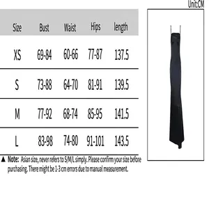 Tabella delle taglie dettagliata per l'abito lungo sexy senza schiena con spalline.