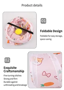 Detail view of foldable pet tunnel with fine stitching and cute cartoon pattern.
