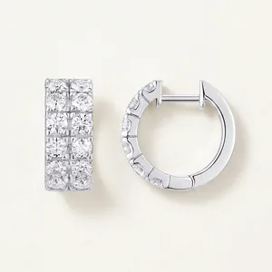 Elegant 925 sterling silver hoop earrings with double row moissanite stones