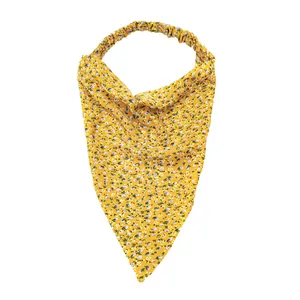 Vibrant yellow floral print triangle bandana headband with comfortable elastic back strap