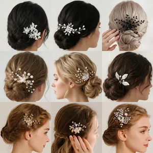Vintage Handmade Rhinestone Flower Hair Sticks Elegant Alloy Crystal Artificial Pearl Hair Pins For Women Wedding Party Accessories