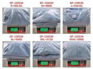 Detailed weighing data for light blue men's polo set in various sizes S to XXXL.