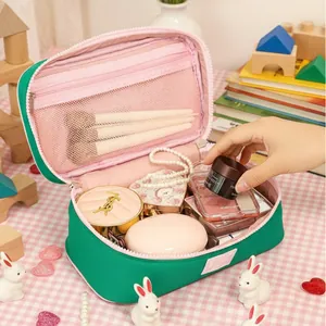 Large capacity green and pink cute makeup travel bag for cosmetics storage and toiletries
