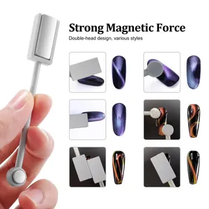 Professional double-headed cat eye nail magnet tool showing various art effects