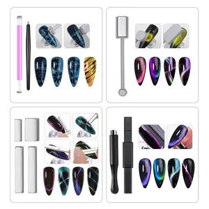 Set of multi-functional magnetic wands and blocks for creating cat eye nail art effects