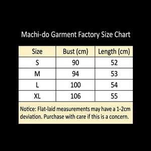 Detailed size guide chart for women's lace trim V-neck camisole top in sizes S-XL