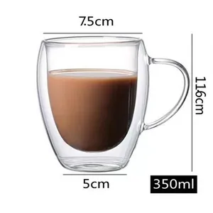 350ml double-walled borosilicate glass coffee mug showing dimensions 11.6cm height